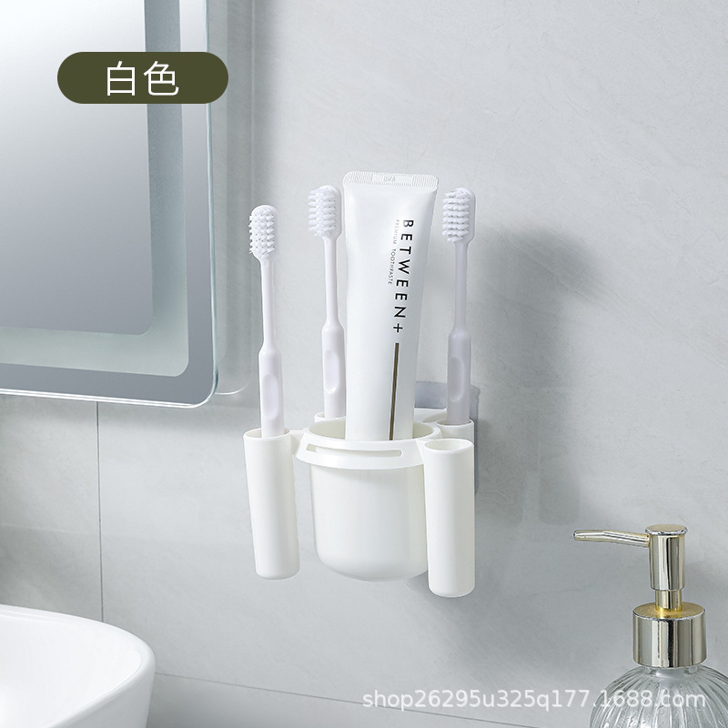 歯ブラシホルダー 穴あけ不要 壁掛け式 浴室用 歯ブラシ4本収納 歯磨き粉収納棚 浴室収納|undefined