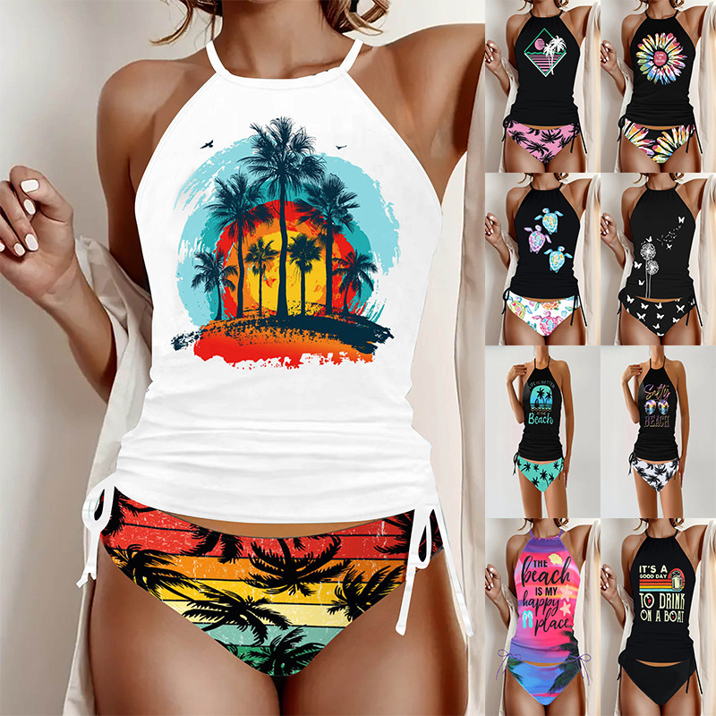 2025 new European and American sexy bikini swimming chest pad without steel bracket triangle swimsuit wholesale split swimsuit women