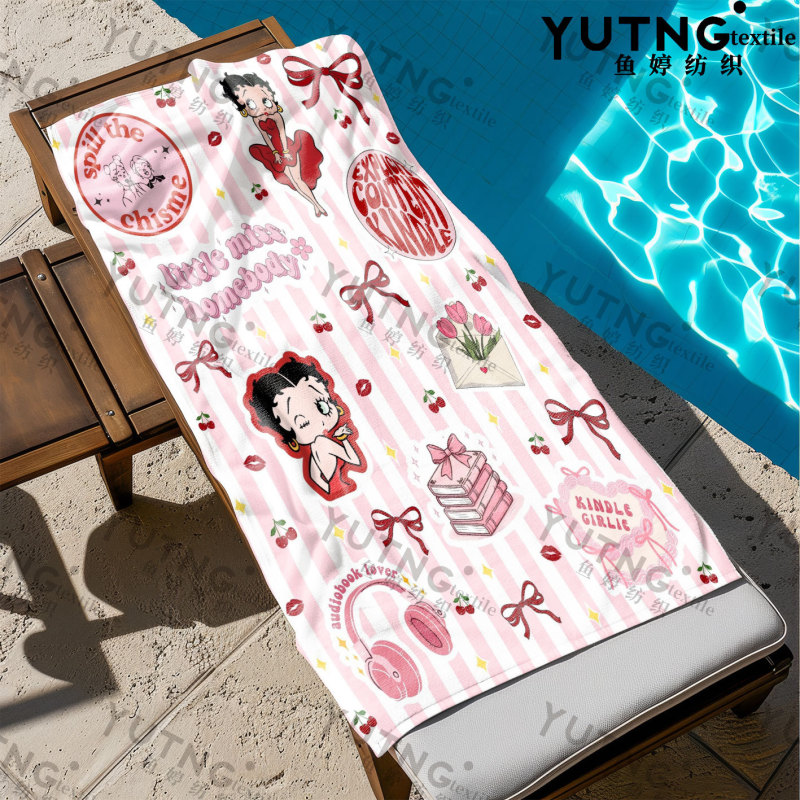 Miss Betty Cartoon Pink Striped Beach Towel, Ultra-Fine Fiber Absorbent Quick-Drying Bath Towel, Portable Travel Towel Miss Betty Cartoon Pink Striped Beach Towel, Ultra-Fine Fiber Absorbent Quick-Drying Bath Towel, Portable Travel Towel