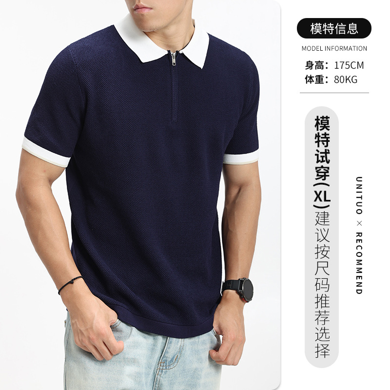 Hombres L viejo dinero helado camiseta de polo de punto hombre alto nivel de collar de color de choque de negocios casual camiseta de manga corta ropa de hombre