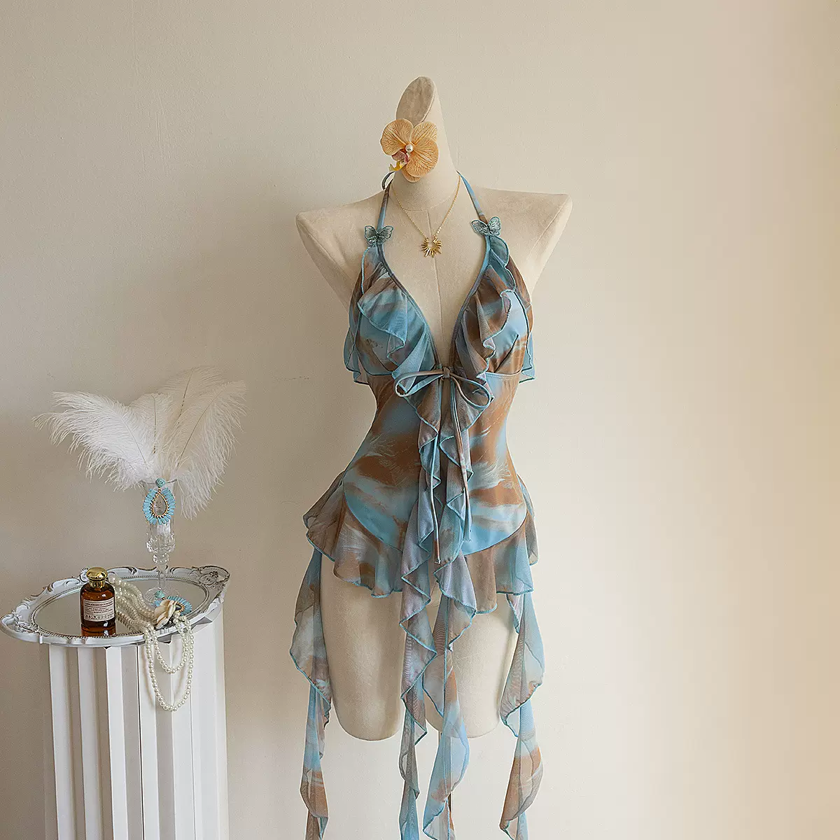 2026欧美泳衣女士沙滩裙套装性感蝴蝶结飞边亚马逊跨境外贸泳装