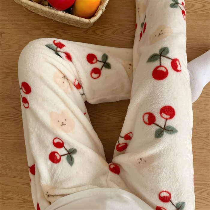 2025 otoño y invierno de flanela de dibujos animados pantalones de pijama individuales gruesos calentados pantalones caseros lindos pantalones