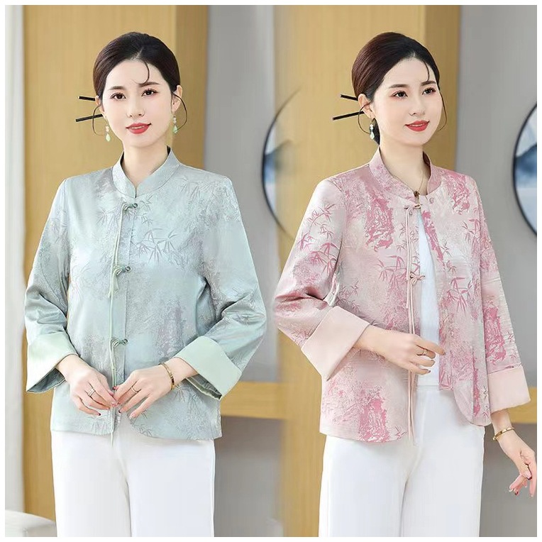 2024年中国中式国风提花外套中年女装复古盘扣民族风唐装外套上衣