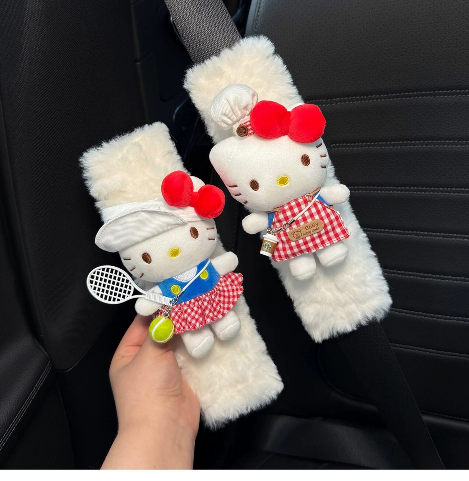 Cute KITTY car seatbelt shoulder pad, car interior seatbelt decoration, anti-abrasion clothing for couples, a pair for women