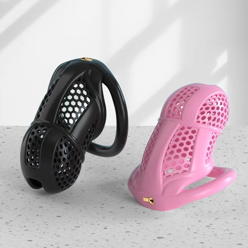 Sm Chastity Cage with Embedded Small Lock Cylinder, Honeycomb Chastity Lock for Men, Alternative Chastity Device, Adult Novelty Product