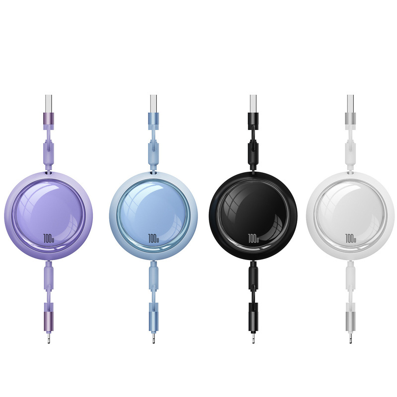 ラウンドミラー 4-in-1 格納式データケーブル マカロンカラーの高速充電電源ケーブル Apple Android Type-c カスタマイズに適しています|undefined