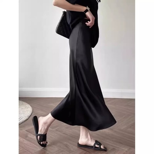 Smooth Imported Tri-Acetate Satin Straight Mini A-Line Summer Dress with Breathable Fish-Tail Hem for Plus Size