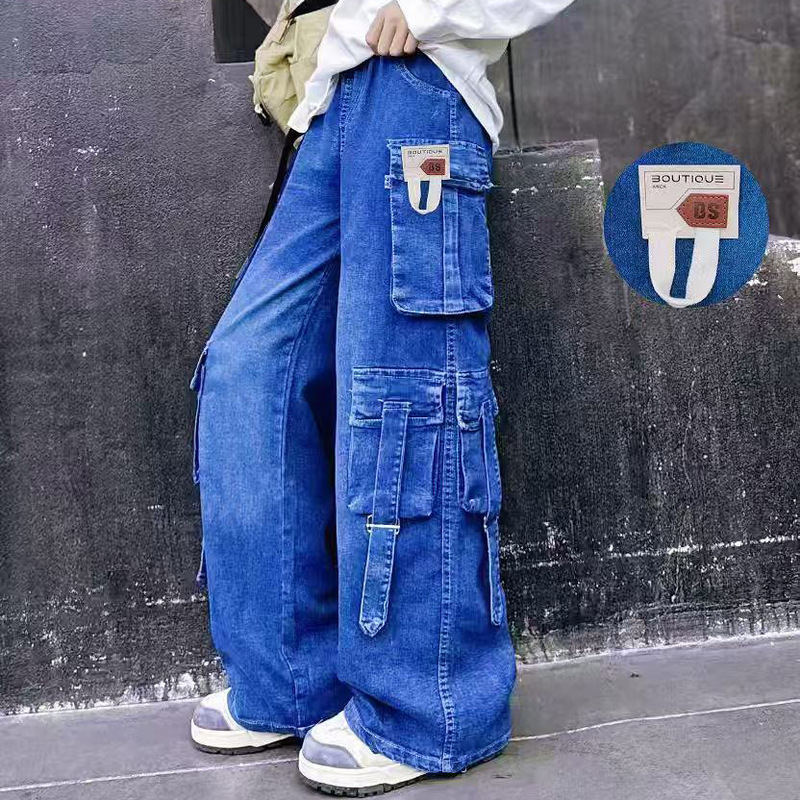 Cargo Jeans for Boys, Loose Trendy Brand Multi-Pocket Straight Pants, American Retro Style Unisex Pants Trendy Cargo Jeans for Boys, Loose Trendy Brand Multi-Pocket Straight Pants, American Retro Style Unisex Pants Trendy
