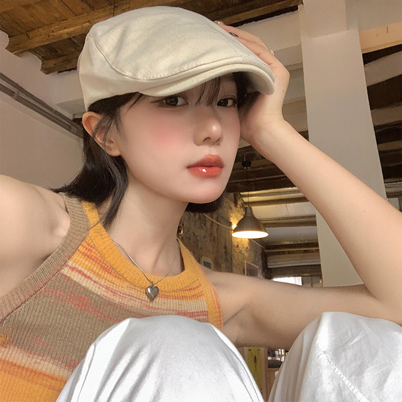 英伦风复古前进帽女秋冬季百搭反戴贝雷帽时尚大头围显脸小帽子潮|undefined