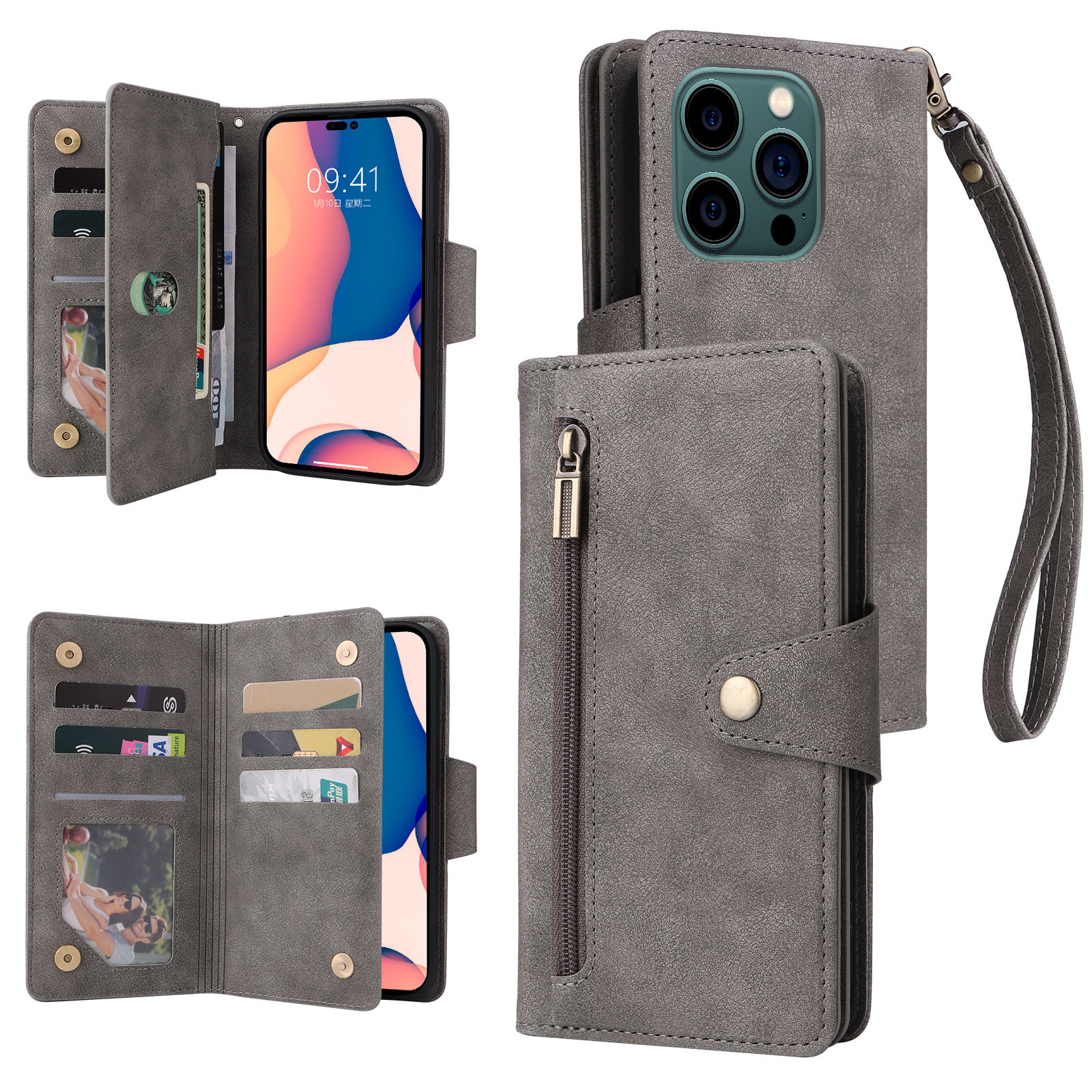 适用三星S24手机皮套A25铆钉扣拉链钱包插卡保护套S21FE磨砂A56