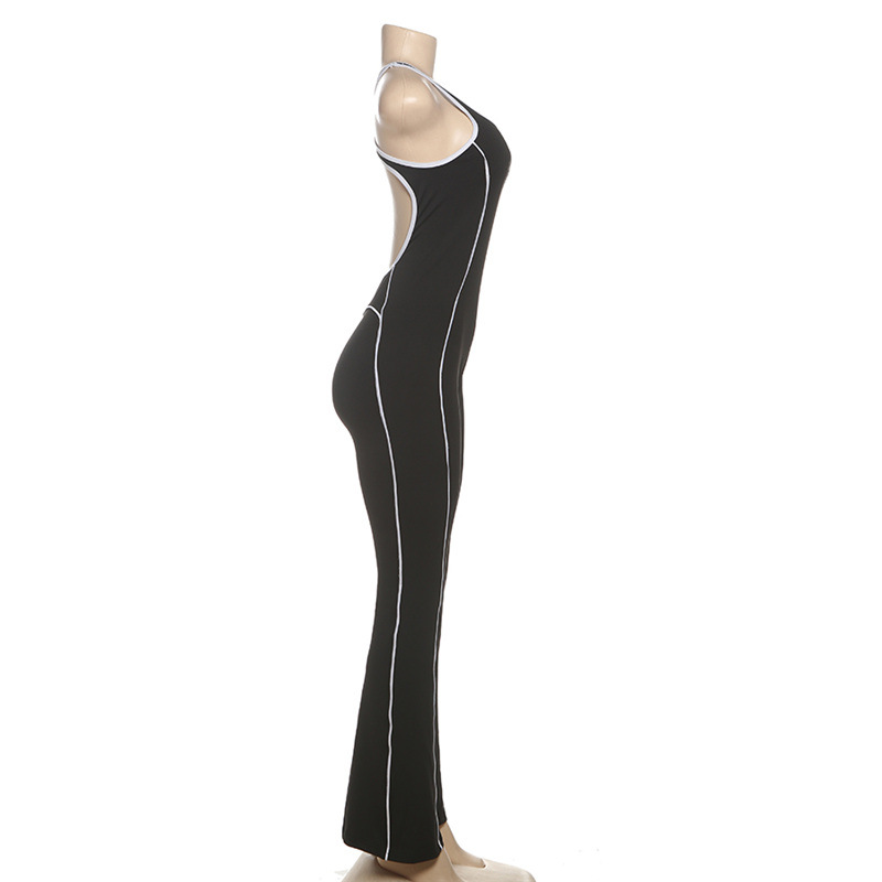 Women's Backless Slim-Fit Yoga Jumpsuit - High Waist Tummy Control Workout Bodysuit With Contrast Color Design For Summer_voghion.com