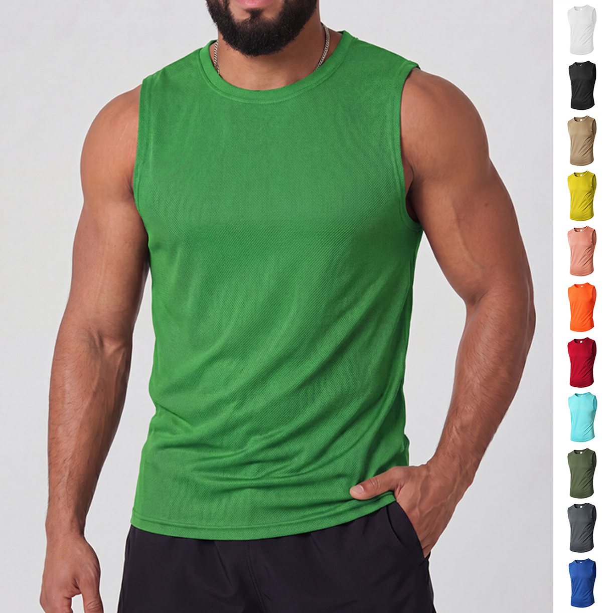 Cross-border men's summer sports casual muscle fitness mesh breathable quick-dry solid color sleeveless tank top for men