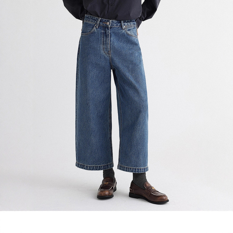 Fashionable Accent!'Trendy Blue Ocean' 2025 Autumn and Winter New High-Waisted Straight-Leg Cropped Jeans Casual Pants for Women