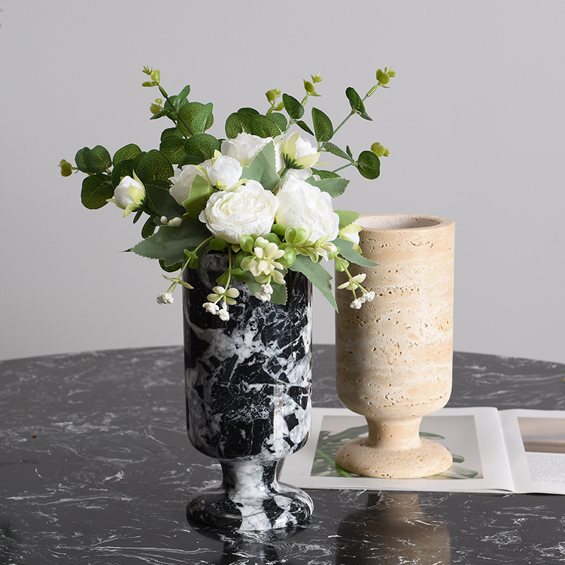 Wabi-Sabi Style Natural Marble Flower Vase Living Room Home Decor Model Room Decoration Wabi-Sabi Style Natural Marble Flower Vase Living Room Home Decor Model Room Decoration