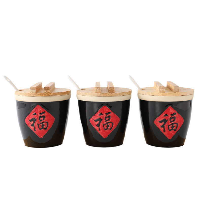 创意小福字缸酱缸福缸陶瓷调料调味缸酒店辣椒复古调味罐批发包邮|undefined