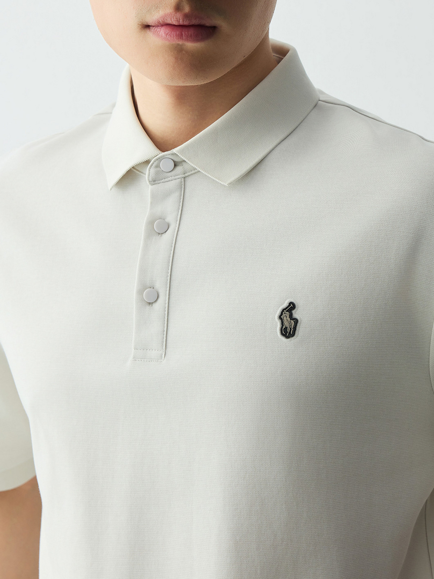 Áo polo nam ngắn tay cổ bẻ chất liệu pique thêu logo nhỏ — đen