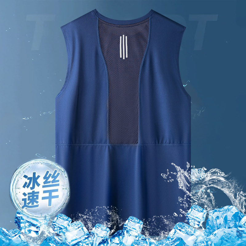 Verano chaleco de secado rápido de seda de hielo camiseta hombre nuevo correr al aire libre ejercicios deportivos fuera de la camiseta de hombro sin mangas