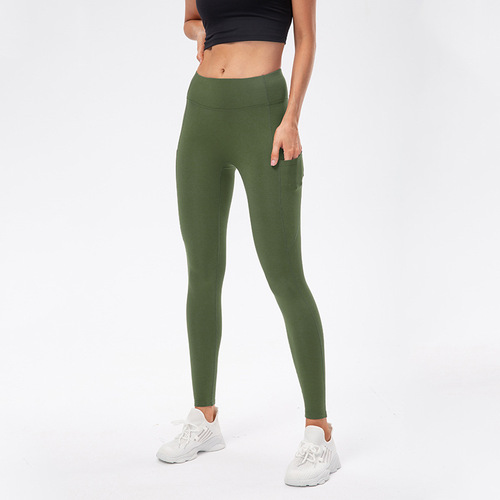Women's autumn and winter fleece yoga fitness trousers warm high waist tight pocket running training sweatpants 12366