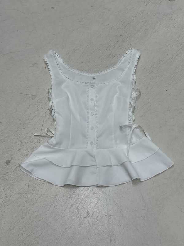 2025夏季新品亚马逊新品U领花边纽扣开衫纯欲风少女百搭小背心女|undefined