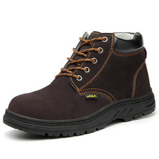 Labor Protection Protective Shoes 06 Dark Brown Middle Side Piercing Injury Outer Velvet Cowhide Inner Breathable Sandwich Mesh Anti-smashing