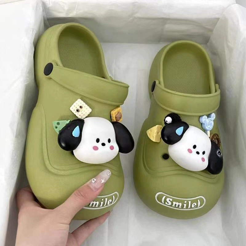 Туфли с мультяшными дырками, женская летняя верхняя одежда с мультяшным щенком, сделай сам, пляжная обувь, обувь с двумя носками, женские сандалии и тапочки