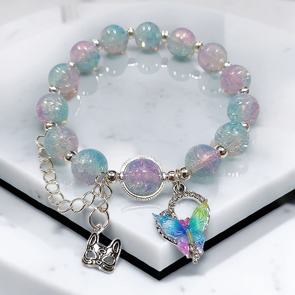 AB14 Colorful Purple Blue Butterfly Heart Chain Mask Bracelet