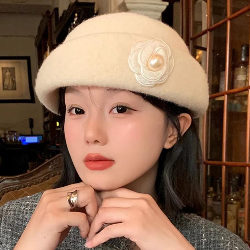 法式赫本风山茶花礼帽女气质秋冬优雅贝雷帽千金风显脸小画家帽子|undefined