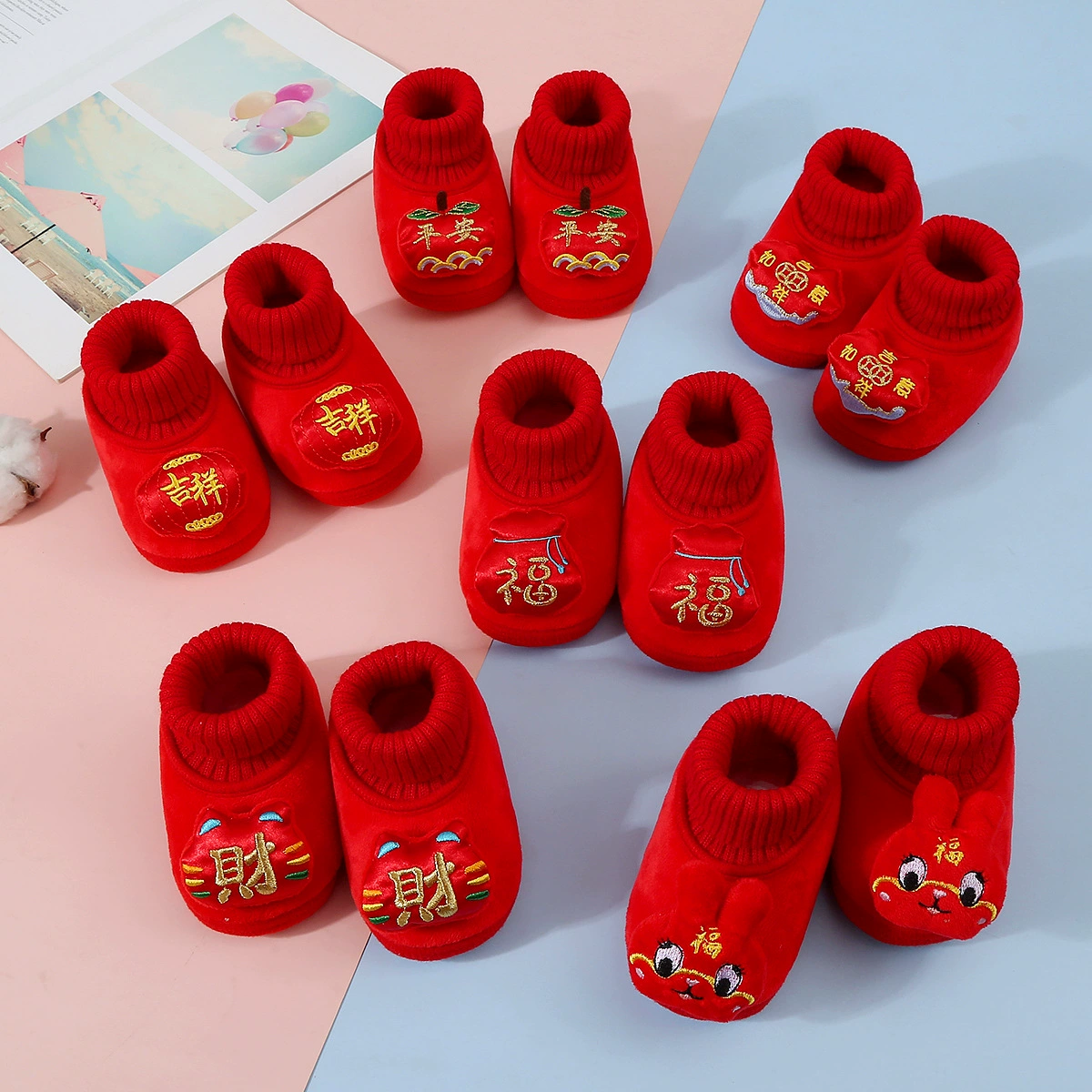 Зимние Новогодние Детские шапки, Осенние утолщенные детские туфли на мягкой подошве, детская обувь, годняя флисовая подкладка Красный теплый