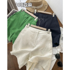 とても気に入っています！ 100リネン！フレンチオールドマネースタイル知的半袖シャツハイウエストショーツショーツ女性用新しい
