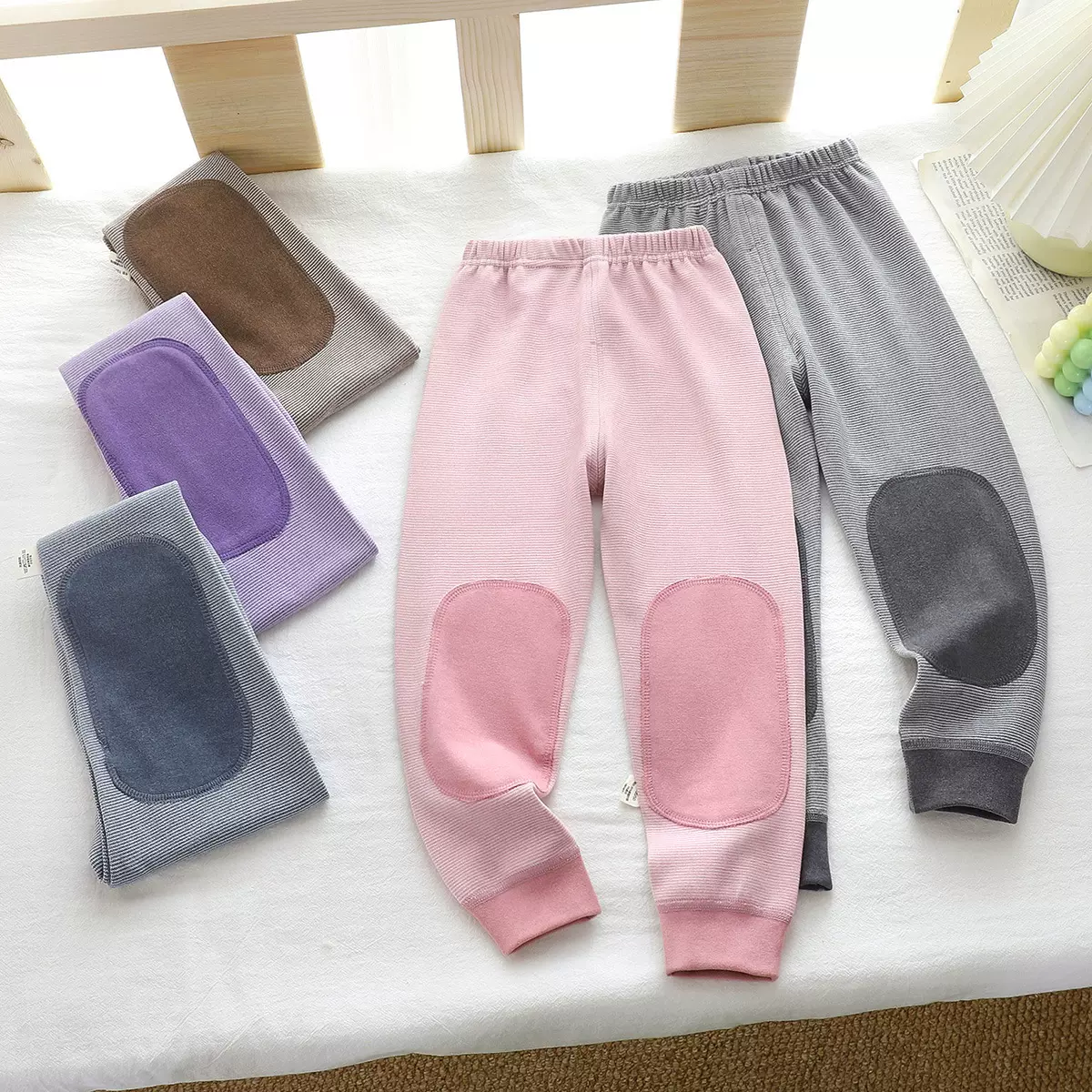儿童德绒护膝保暖裤秋冬条纹双层加厚中大童秋裤男童女童校服神器
