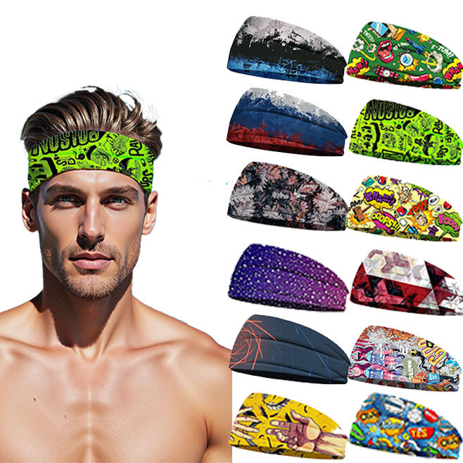 Nueva impresión europea y americana para hombres al aire libre correa de cabello elástica absorción de sudor turbanta de yoga correa de cabello cruzada