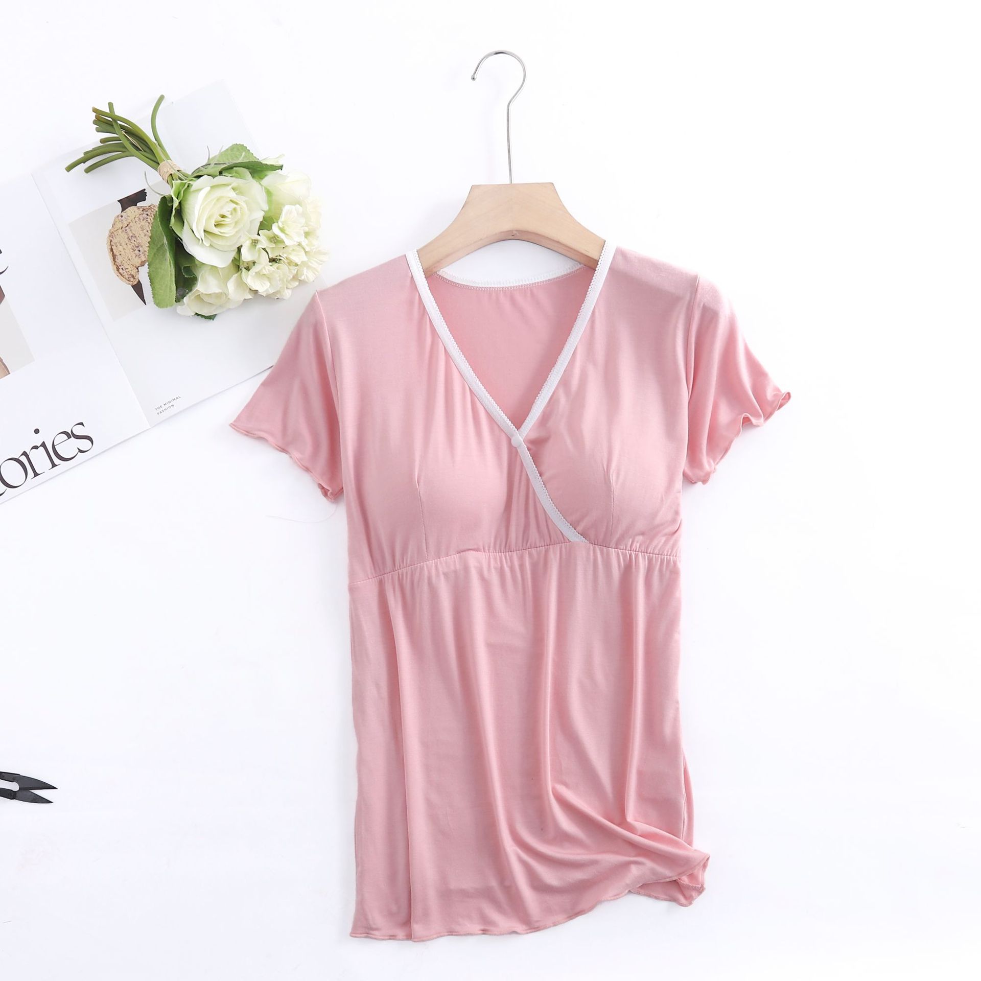 Summer thin modal nursing shirt for postpartum mothers, short-sleeve T-shirt for outdoor breastfeeding, nursing clothes for feeding upper garment