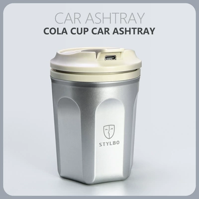 Stylbo Car Ashtray with Light, Anti-Fly Ash, Universal Car Interior Accessory, Car Ashtray Cup with Lid (Car ashtray) - silver-white-11075mm