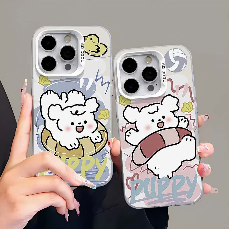 Apple 15Promax color silver 14/13/12 new creative personality niche tide swimming ring puppy phone case