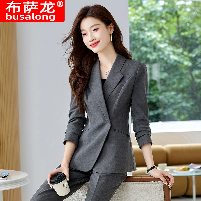 Новый женский профессиональный костюм Busalong с длинными рукавами и брюками, комплект формальной рабочей одежды 6662