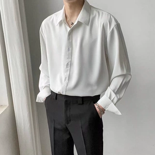 高品质韩版垂感长袖衬衫男春秋季百搭气质衬衣潮流男士免熨烫上衣