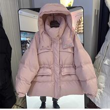 反季冬季新款千贝斯羽绒服女连帽加厚抽绳收腰时尚保暖白鸭绒外套