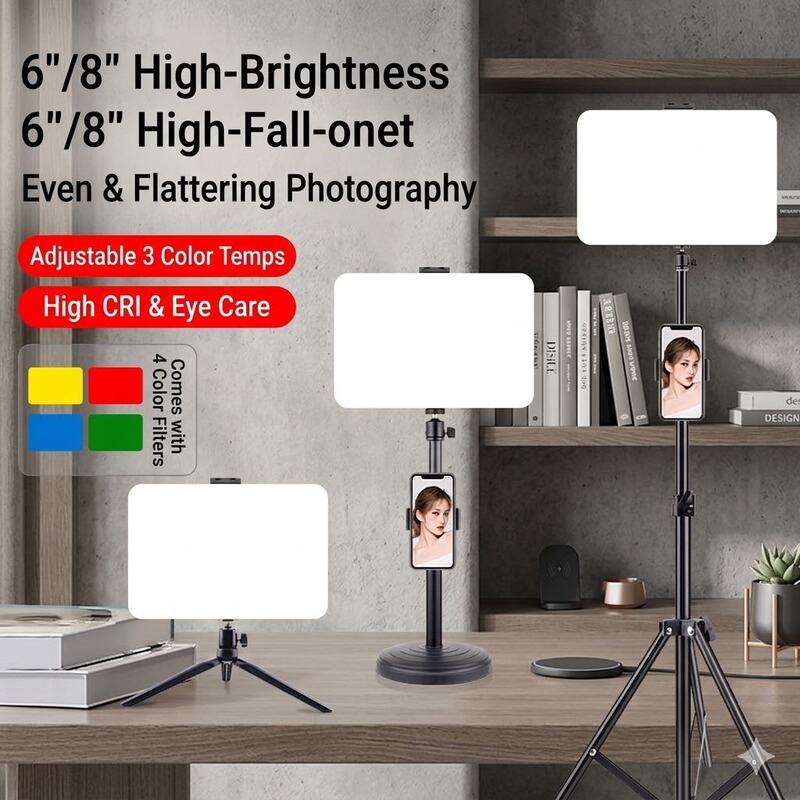 Indoor Live Streaming Room Food, Jewelry, and Collectibles Photography Lighting Fill Light Square Dimmable Beauty-Enhancing High-Definition Panel Light
