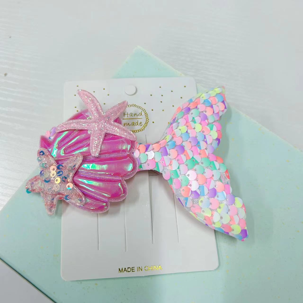 Nueva horquilla de cola de pescado lado brillante horquilla rota lentejuelas para niños show girls shell bangs clip