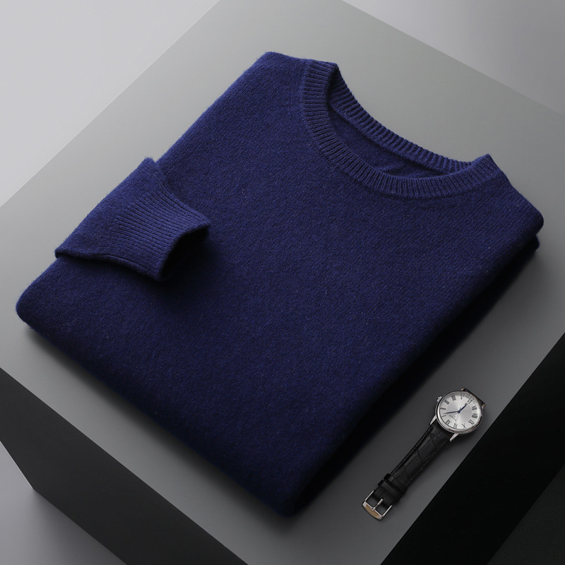 100% pure cashmere sweater men's crewneck double thick youth fashion base sweater autumn and winter knit sweater