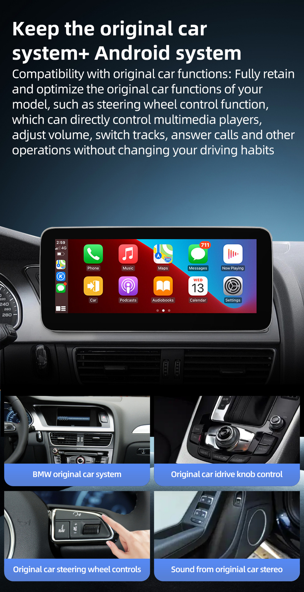 Suitable for Audi A4 A5 B8 Android car DVD navigation all-in-one machine with wireless Carplay and large screen playback