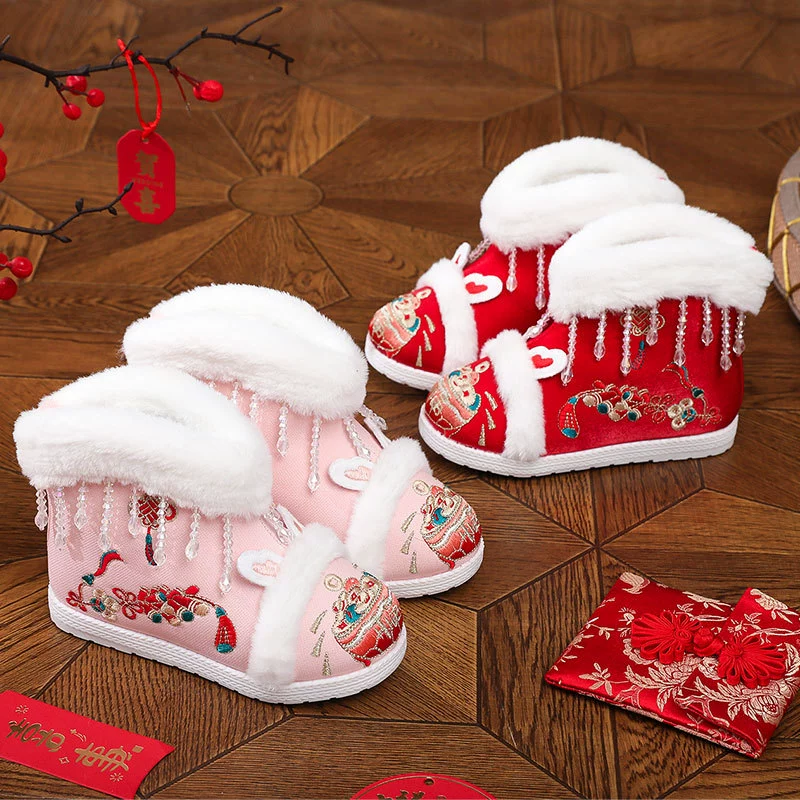 Hanfu обувь для девочек зимняя бархатная ватная обувь