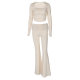Amazon European and American Women's 2025 Spring New Solid Color Long Sleeve Tight Pants Two-Piece Set Pleated Slim Fit suit