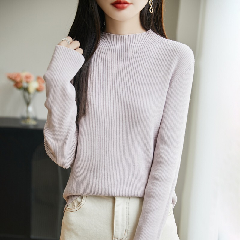 2026 Spring New Cotton Knit Half-Turtleneck Long-Sleeve Women's Solid Color Ribbed Slim-Fit Base Shirt 2026 Spring New Cotton Knit Half-Turtleneck Long-Sleeve Women's Solid Color Ribbed Slim-Fit Base Shirt
