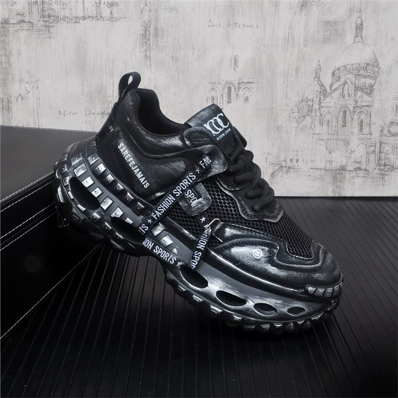 Мужская новая толстая подошва, легкая сетчатая спортивная повседневная обувь