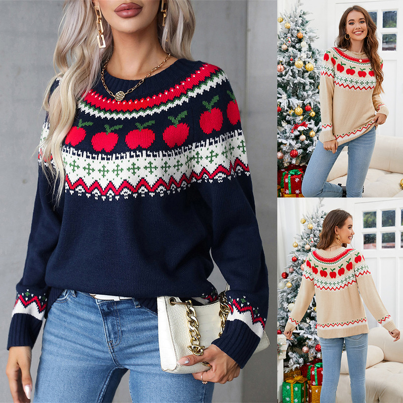 2026 Spring New European and American Style Christmas Women's Sweater with Christmas Tree Print Pullover Fashion Sweater for Women Wholesale