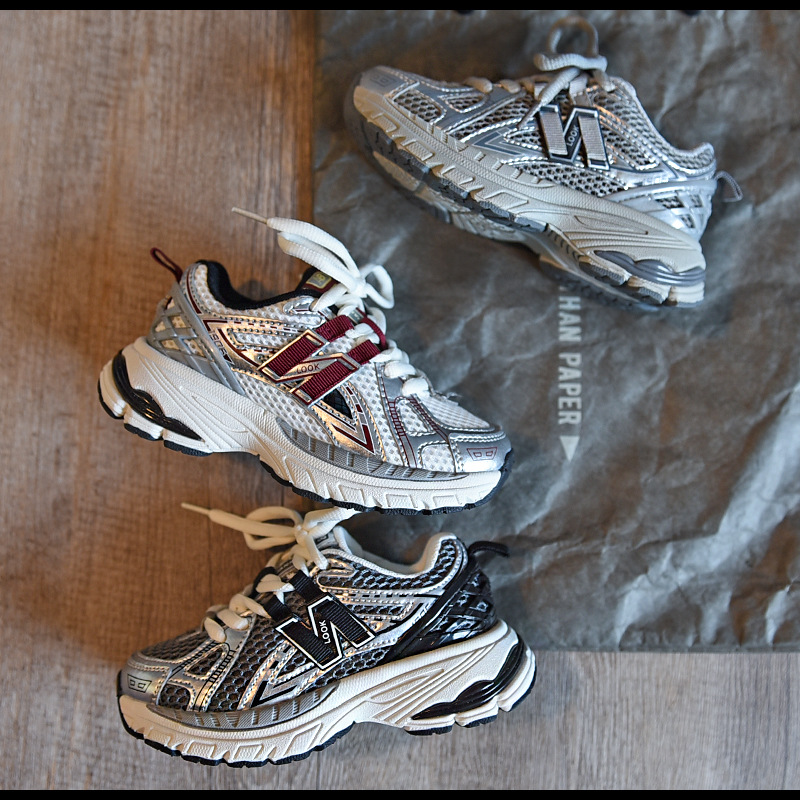 T193 Autumn Children's Shoes New Boys' Breathable Running Shoes Girls' Korean Style Medium and Large Children's Sports Shoes Student Dad's Shoes