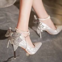 水晶婚纱两穿十八岁成人生日礼物蝴蝶结珍珠婚鞋新娘伴娘高跟鞋女