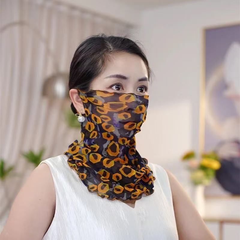 Primavera y verano de encaje velo protector solar protector facial de mujer cuello colgante máscara de orejas máscara respirada bufandas de seda protector solar UV