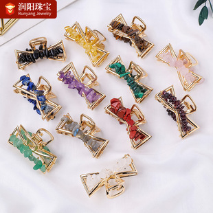 Natural crystal gravel metal shark clip, half-tied ponytail and exquisite small hairpin hairpin at the back of the head, headwear wholesale